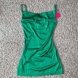 Green silk mini dress